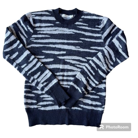 A.L.C 100% wool black and white sweater, women's XS, striped, thin knit - Picture 1 of 4